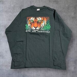 Vintage 90s Human-i-Tees Eye on Survival Tiger Graphic T-Shirt Men's XL USA